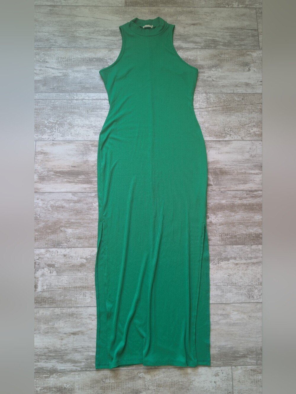 Heart & Hips Emerald Green Ribbed High-Neck Maxi Dress